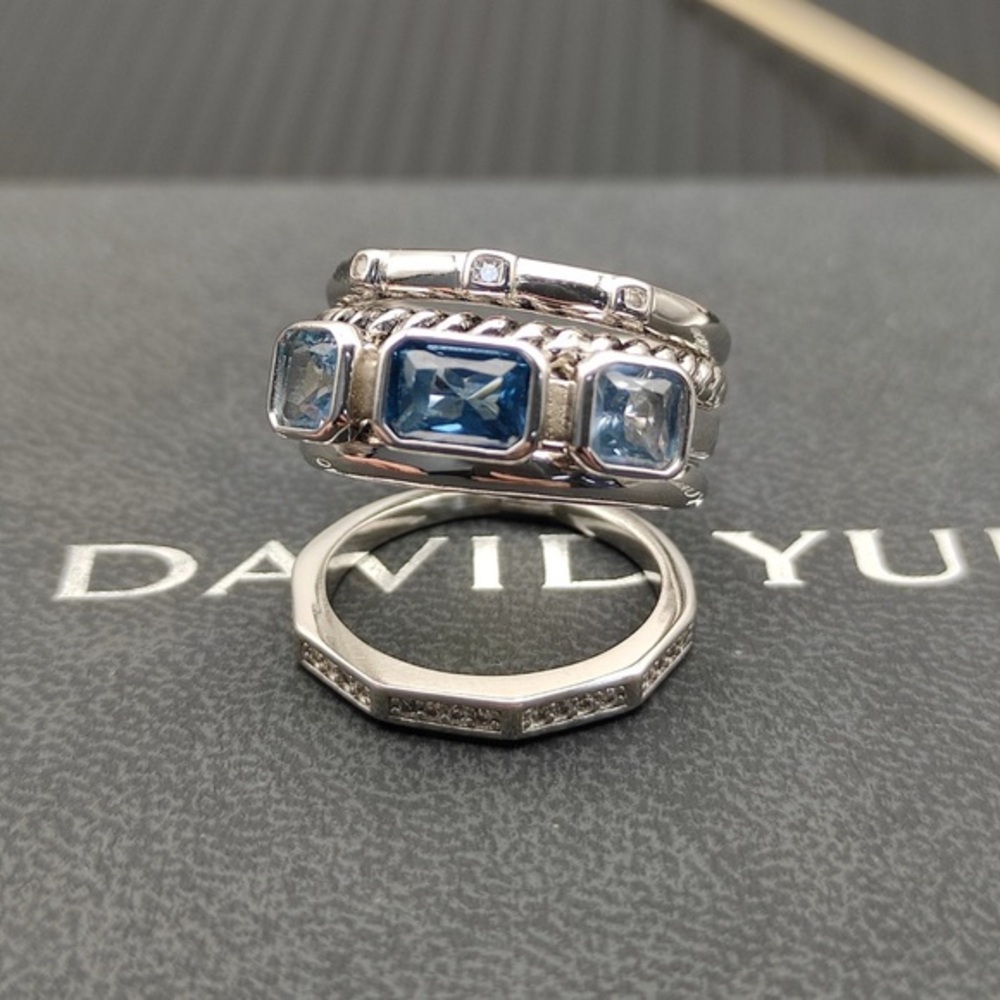 ✨ Authentic David Yurman Silver Blue Gemstone Stackable Ring Set ✨